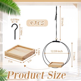 Geelin 4 Pack Plant Hanger with Wood Base Hanging Window Planter Boho Macrame Hanging Plant Holders for Indoor Outdoor Window Wall Ceiling Home Decoration, Pot & Plant Not Included (Black)