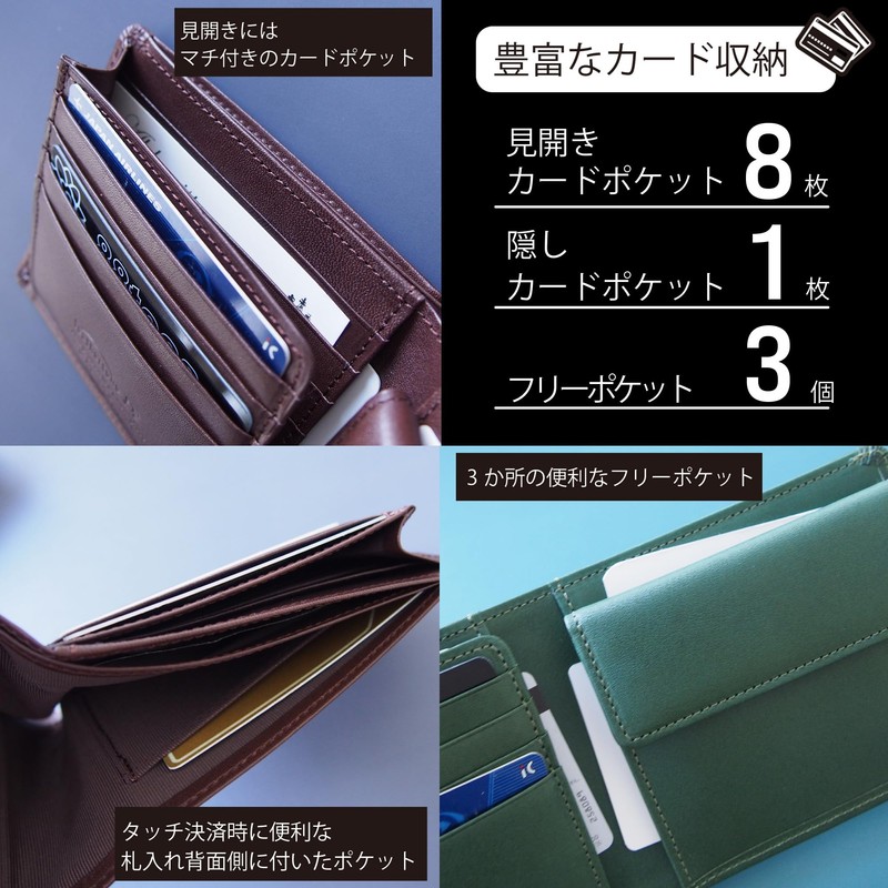 Leathertone 4LT0001 Tochigi Leather Bifold Wallet with Gusset, Coin Purse,