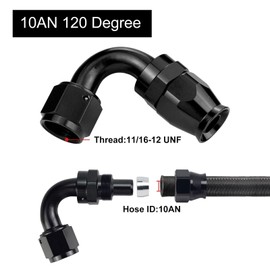 VehiMata 10AN PTFE Hose End Fitting 120 Degree Black for PTFE Hose Only 1PC