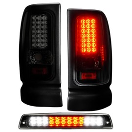 3PCs Led Tail Lights Assembly, Tail Lights Pair+3rd Brake Lamp for 1994-2001 Ram 1500, 1994-2002 Ram 2500 3500 Replaces for 55055264AC 55055265AC Smoked Lens, Only Fit Factory Incandescent Models