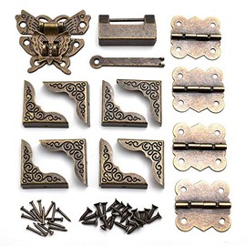 Antique Bronze Butterfly Hasp Latch Vintage Padlock Box Corner Protectors and Butterfly Hinge Wooden Box Hardware Accessories for Repair and Decorative Jewelry Box
