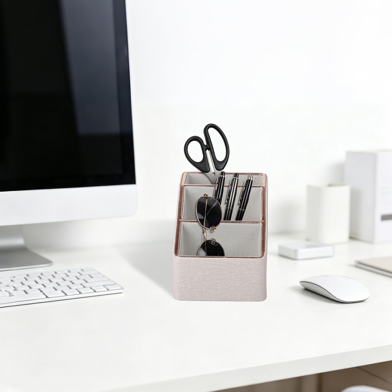 Rose Gold Edge Inlaid Leather Desktop Organizer, Remote Control Holder,Nightstand