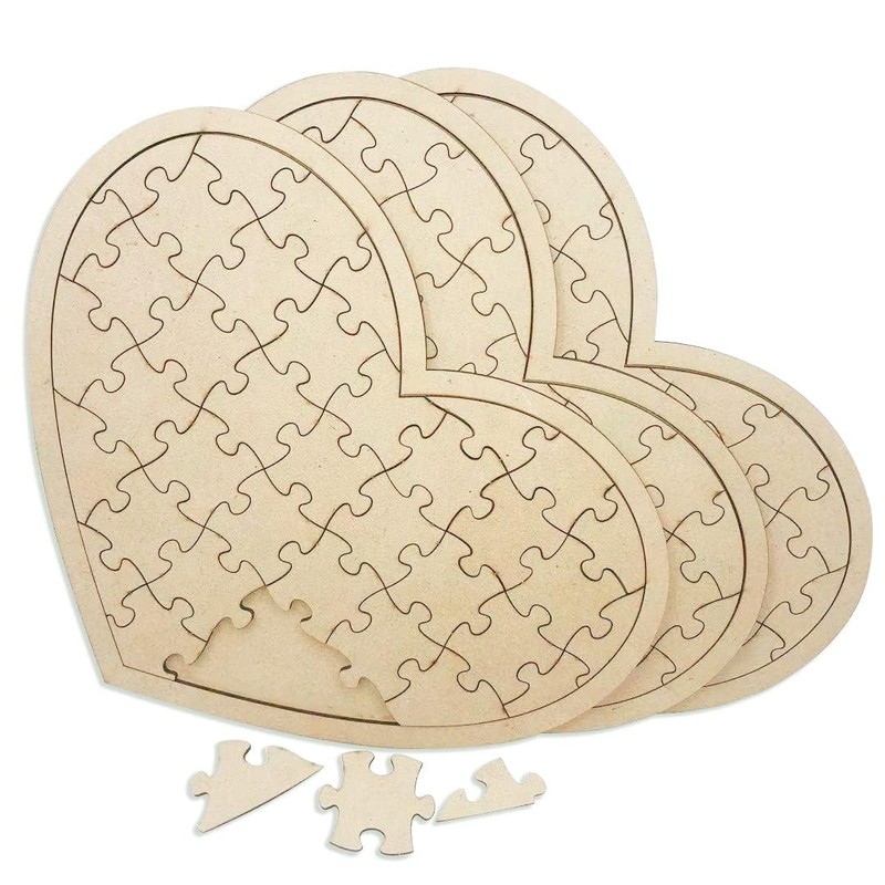 3 Pack Blank Wooden Heart Shaped Jigsaw Puzzle 11.2x8.4 Inch