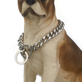 Aiyidi - Collar de cadena para perro de acero inoxidable dorado y plateado de 12 mm de ancho, cadena de eslabones cubanos para perros grandes, medianos y pequeños, de 30,5 a 66 cm (plata, 35,5 cm)