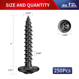 #8 x 1 Inch Wood Screw 250Pcs Alloy Steel Standard Thread Truss Head Fast Self Tapping Black Oxide by SG TZH