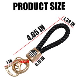Bittwee American US Flag Car Keychain, Fob Key Chain Leather Braided Bracelet with 2 Rings 1 Carabiner