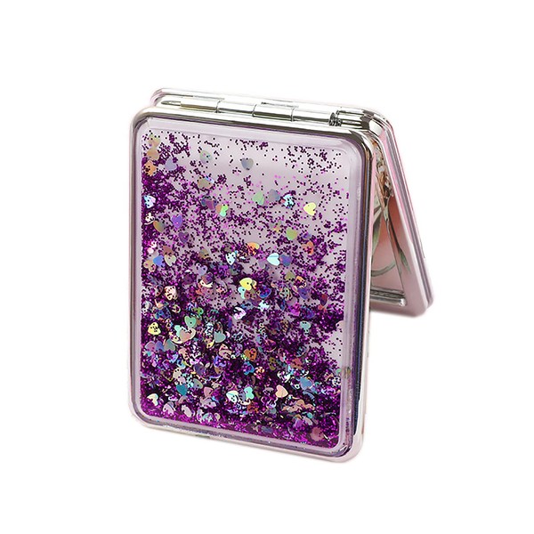 HSYHERE Creative Quicksand Moving Sand Small Mini Makeup Mirror Double-Sided Portable Compact Makeup Mirror Glitter Foldable Fashion Hand Mirror Portable Travel Pocket Makeup Mirror (Square-Purple)
