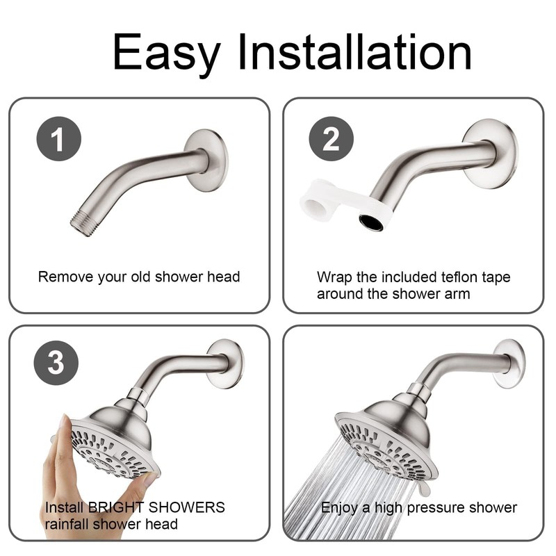 BRIGHT SHOWERS Shower Head High Pressure Rain Showerhead 5 Spray