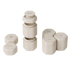 Cadence Travel Containers - Full Skincare Set - Magnetic Containers with Lids,Carry On Travel Essentials For Women/Men - 2 Small (0.56oz), 4 Medium Capsules (1.32oz), & Extender (1.43oz) - Sand