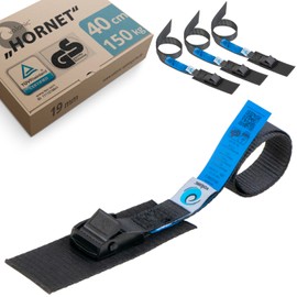 valonic HORNET - 4x 40cm tie down strap short, 19mm, 150Kg, padded, TÜV Rheinl. / GS certified, EN-12195-2 - cam buckle, black tie down straps for bike rack, ebike, kayak