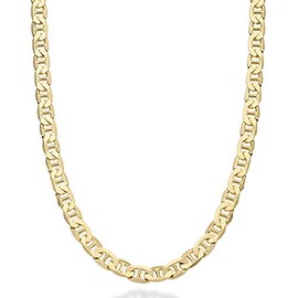 Miabella Solid 18K Gold Over Sterling Silver Italian 3mm, 4mm, 6mm Diamond-Cut Flat Mariner Link Chain Necklace for Women Men, 925 Italy (6mm, Length 22 Inches (men's choker length))