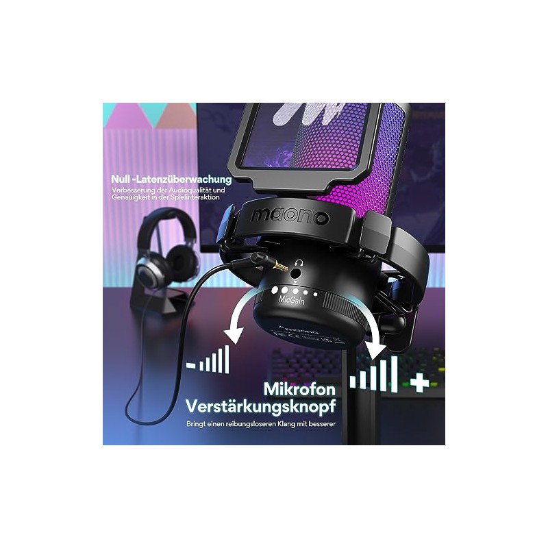 MAONO - Micrófono USB para PC, micrófono RGB para juegos