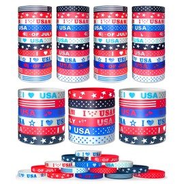 LENOAPHYS 【48PCS】 4th of July Bracelets USA Bracelet 4th of July Outfits for Women Fourth of July Accessories Decorations Party Favor Party Supplies Fourth of July Bracelets Patriotic Bracelet Gifts