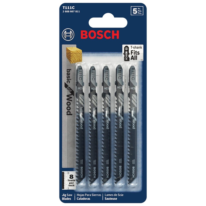 Bosch T111C 4-Inch 8-Tooth Jig Saw Blade, 5-Pack, Silver