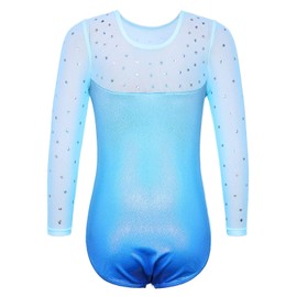 ZNYUNE Gymnastics Leotards for Girls Long Sleeve/Sleeveless Colorful Sparkle Athletic Ballet Dance Leotard for Kids 3-12 Years GradientBlue 12A