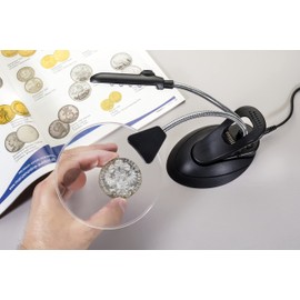 WITHit Table Magnifier with Light and Stand, 4” Lens, Black – 2X Magnifier with 4X Bubble, LED Magnifying Glass for Reading, Removeable Clip/Table Stand and USB Cord Included