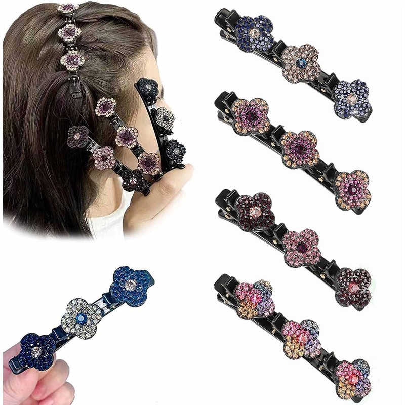 Pack of 4 Women's Hair Clips, Crystal Hair Clips, Braided