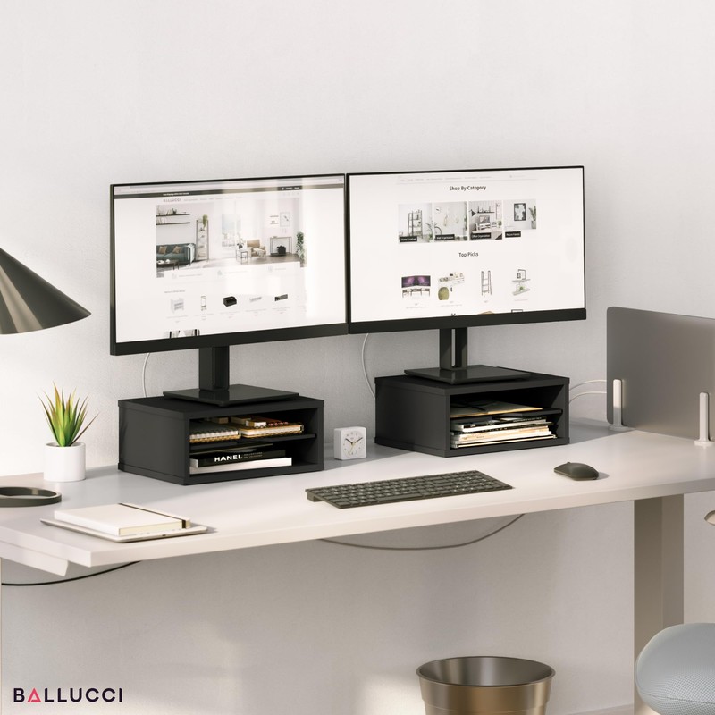 Ballucci File Organizer, 2-Tier Document Paper Sorter, Stackable Wood Desk