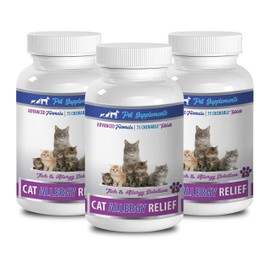 PET SUPPLEMENTS cat Skin and Itch Relief Treats - CAT Allergy Relief - Itch and Allergy Solution - Advanced - CHEWABLE - Calcium for cat - 3 Bottle (225 Chews)