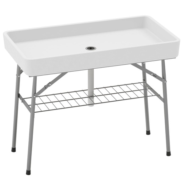 Outsunny 3.4ft Folding Ice Cooler Table with Drain, Fill and