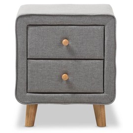 Baxton Studio Jonesy Mid-Century Grey Fabric Upholstered 2-Drawer Nightstand