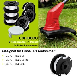 Uchidodo Thread Spools for Einhell GE-CT 18 Grass Trimmer, Pack of 6 Grass Trimmer Line, Length 5 m, Diameter 1.6 mm with Lid