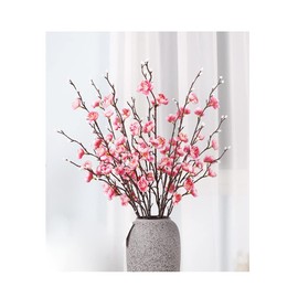Suandsu 6 Pcs Artificial Plum Blossom Fake Wintersweet Long Stem Plastic Flowers Home Hotel Office Wedding Party Garden Decor 21.5'' High Pink