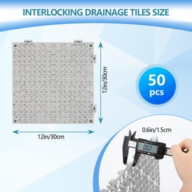 FAHKNS 50 Pack Interlocking Drainage Tiles, 12" x 12" Non-Slip Drainage Interlocking Floor Tiles, PVC Floor for Bathroom, Patio, Toilet, Kitchen Water Prone Areas, Grey