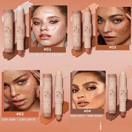 Cream Contour Stick, Nose Contour and Highlighter Makeup, Long-Lasting and Waterproof, Face Sculpting for All Skin Tones, Natural Glow, Easy to Apply, Perfect for Everyday Use(Ivory, Dark Coffee)