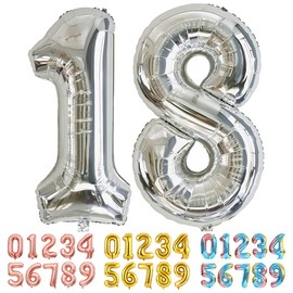 Ponmoo Balloons Numbers 18/81 Silver, Giant Number 0 1 2 3 4 5 6 7 8 9 10-19 20-29 30-39 40 50 60 70 80 90 100, Large Foil Balloons for Wedding Anniversary, Birthday Balloons Party Decoration