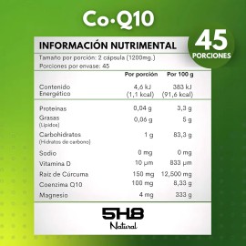 5h8 Co Q10, 90 Cápsulas 50 Mgs Contiene Raíz De Cúrcuma Sabor Sin sabor