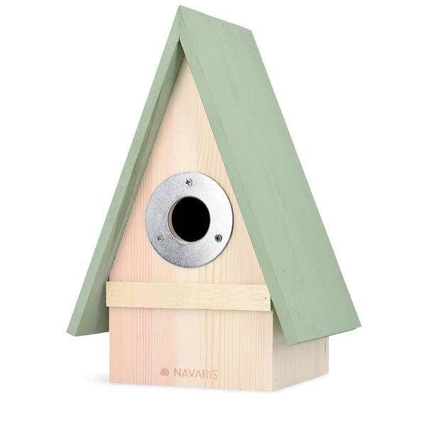 Navaris Wooden Bird House - Pine Wood House Shaped Bird