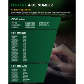 SZKAIDAG HVAC Heater Blower Motor with Fan Cage Fits for:-Nissan Maxima 2009-2014 2016-2020 Murano Altima 350Z 370Z Quest, for:-Infiniti Ex35 Q60 G37, 2002-2019, A/C Heater Blower Motor OE# 700193