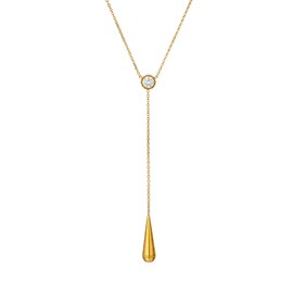 TaYolnFaSo 18K Gold Lariat Necklace for Women Dainty Drop with Teardrop Pendant Round CZ Y Lariat Jewelry Gift for Girlfriend Mother
