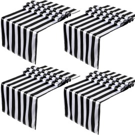 Tatuo - Camino de mesa de 4 piezas a rayas en blanco y negro para decoración de mesa de poliéster, elegante y clásico lavable a máquina para fiestas, bodas, interiores y exteriores, eventos familiares