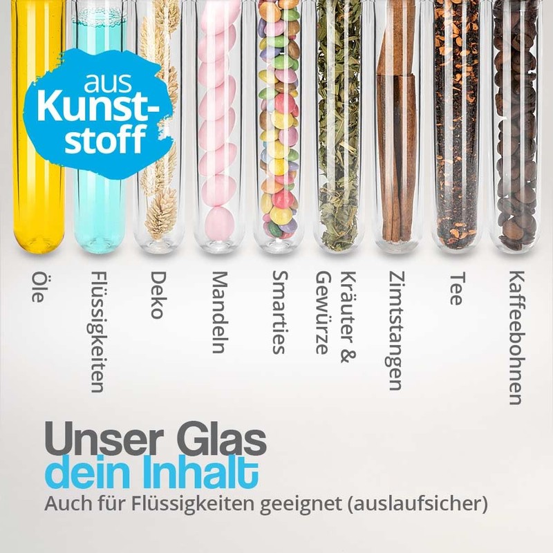 Tuuters 10x PET Plastic Test Tubes with Lid Screw Cap,