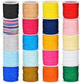 Akamino 1000 Yards Nylon Bracelet String, 20 Colors 0.8mm Chinese Knotting Cord Nylon Beading String Thread for Kumihimo, Friendship Bracelets, Necklaces, Macrame Craft, Wind Chime