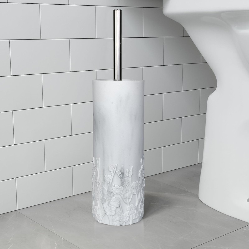 Indecor Home Marble Cherry Blossom Design Toilet Brush and Holder