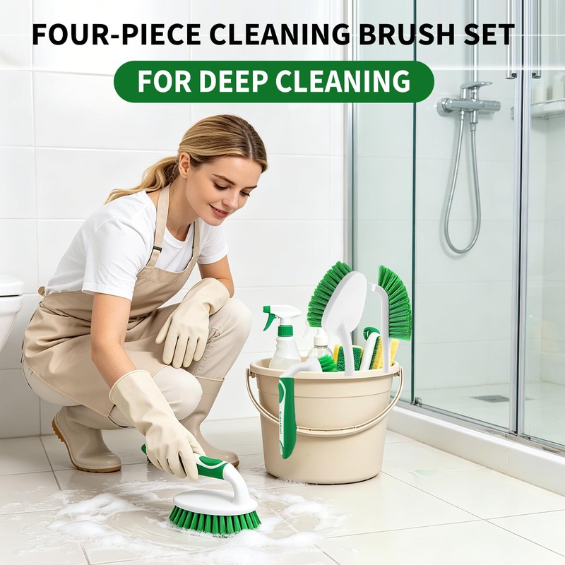 Scrub Brush Set of 4 Pack, Heavy Duty Shower Cleaning
