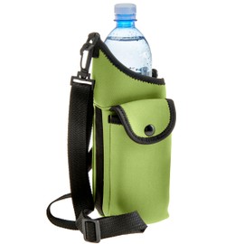 Smooth Trip AquaPockets Water Bottle Holder - Insulating Neoprene Water Bottle Sling Bag with Phone Pouch and Adjustable Strap for Walking and Hiking - Fits up to 32 oz. Bottles
