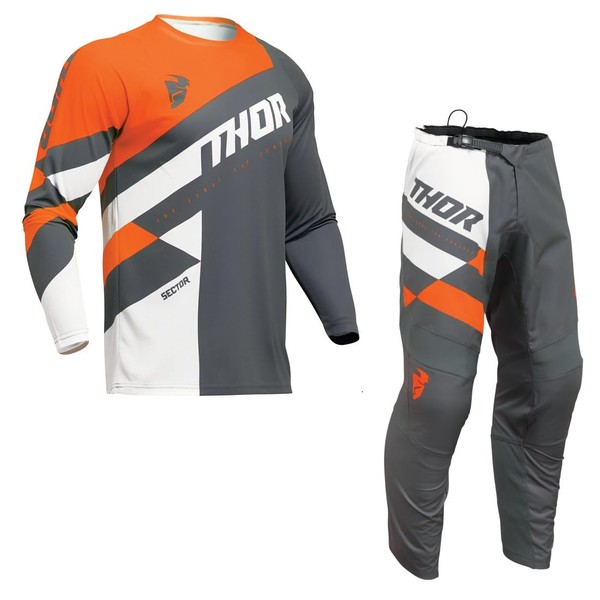 THOR SECTOR CHECKER 2024 ADULT MOTOCROSS SUIT - Off Road Mx Motorbike Race Shirt and Pant Quad Dirt Bike Trial ATV BMX Sports Enduro Jersey Trouser Set (TOP (XL),36 inches)
