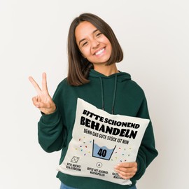 speecheese Bitte schonend behandeln - 40. Geburtstag Kissen Geburtstagsgeschenk für Männer Witziger 40er Spruch für alte Kerle Waschbar