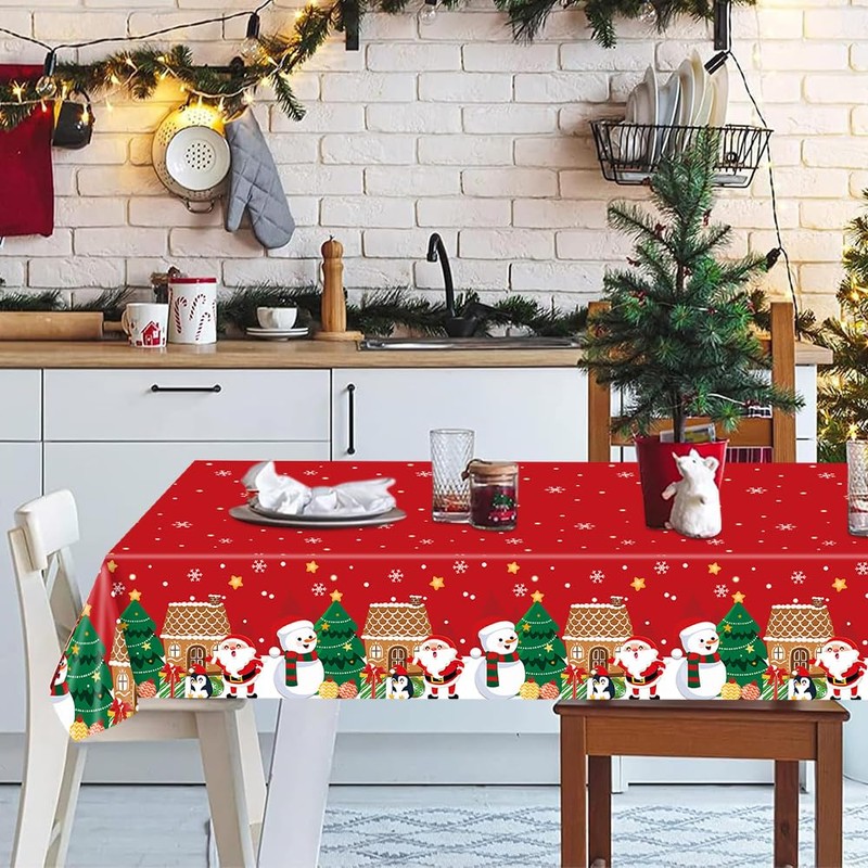 YEIUZPT 137 * 274cm Christmas Tablecloth Christmas Plastic Tablecloth, Red