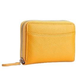 LG 7987642 Mini Wallet, Men's, Genuine Leather, Women's, Bifold Wallet, Card Case, Card Holder, Foldable, Compact, Small, Skimming, Zipper, Round Zipper, yellow