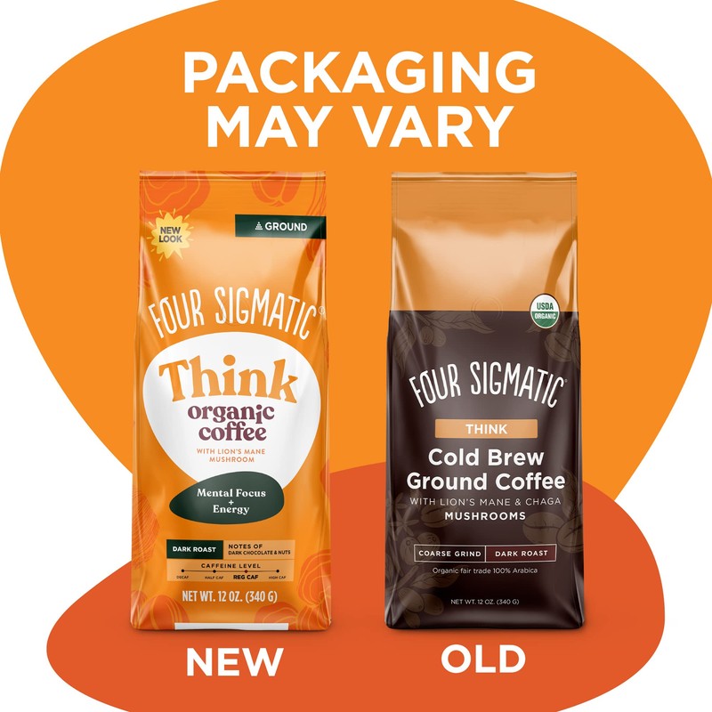 FOUR SIGMATIC Organic High Caffeine Lion's Mane Ground Coffee, 12