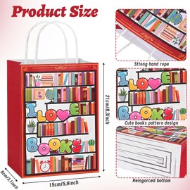 24 Pcs Books Reading Paper Gift Bags Back to School Read Goodie Bags with Handles for Book Lover Book Club Book Reading Themed Party First Day of School Party Decorations Supplies
