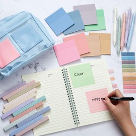 Jutom 39 Pcs Aesthetic Book Annotation Kit Pencil Case Bag with Highlighter Gel Pen 700 Sheets Transparent Sticky Notes Pads Index Tab Bible Study Supplies for School(Blue,Kawaii Style)