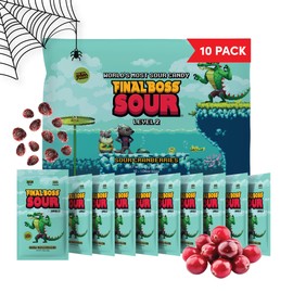 Final Boss Sour Candy, Sour Cranberries, 10 Pack, Level 2, Fruit Chews with Real Dried Fruit, No Artificial Colors or Flavors, Low Calorie Snack for Kids, Teens, Adults, Lunch Boxes & On The Go