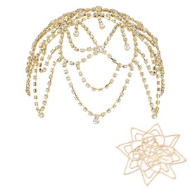 Golden Head Chain, Rhinestone Mesh Headpiece Cap, Jewellery Head Chain, Unique Design, Versatile Styling, for Weddings, Role Play, Art Decoration Parties