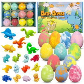 Bath Bombs for Kids with Surprise Toys Inside, 12 Pack Dino Egg Bath Bombs with Dinosaur Suction Cup Toys, Birthdays Gifts for Boys Girls, Bubble Bath Fizzy Ball for Kids Christmas
